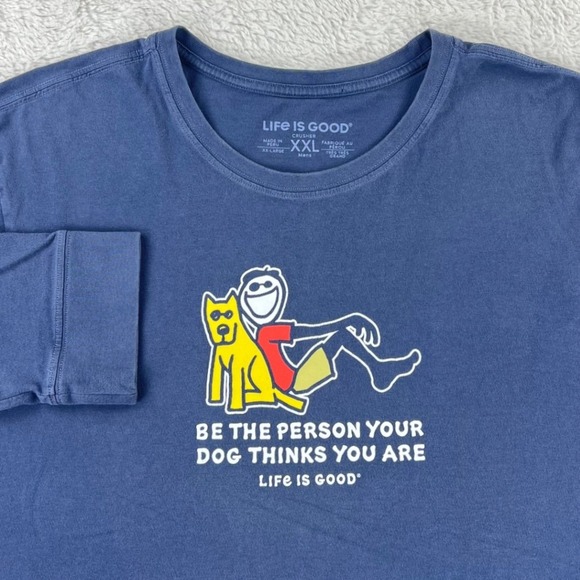 Life is Good Crusher Long Sleeve T Shirt Men's 2XL Blue Dog Person Cotton Peru - Picture 1 of 9